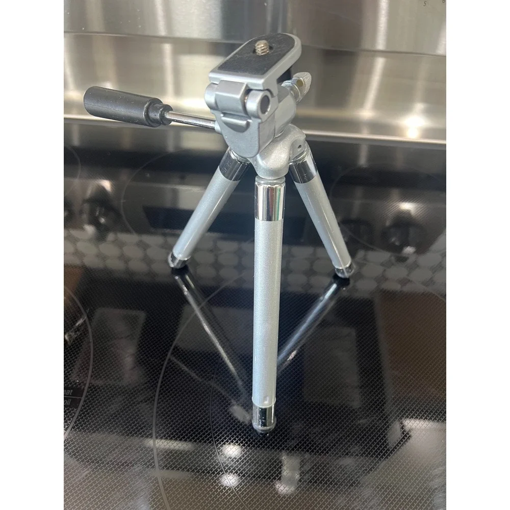 Silver Aluminum Tabletop Mini Tripod with 3-Way Pan Head and Handle